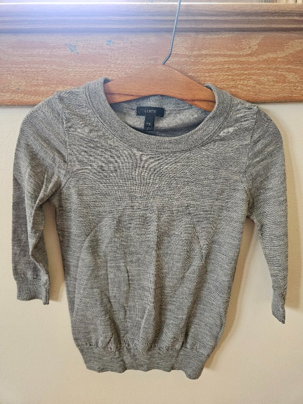 Merino wool 3/4 sleeve grey sweater  JCrew size XXS